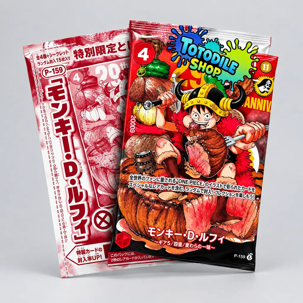 OnePiece_Empaque sellado de carta promocional japonesa Luffy P-159 del 29 aniversario de One Piece